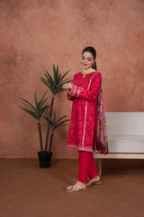 Fuchsia Cameo Trim-Embroidered 3pc